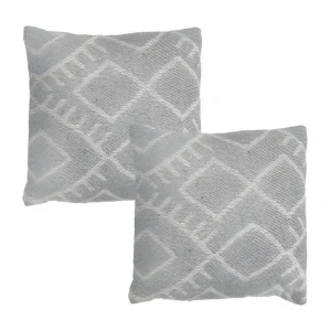 Lot 2 coussins carrés 40 x 40 cm coton brodé motif tribal gris - FLARE pour Extérieur