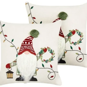 Lot de 2 coussins en coton 45 x 45 cm motif de Noël blanc GNOME en Polyester Imperméable
