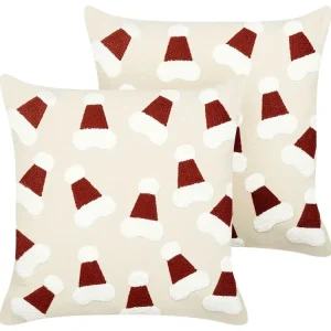 Lot de 2 coussins en coton motif Noël 45 x 45 cm crème SUGARPLUM
