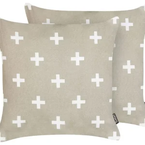 Lot de 2 coussins en coton 45 x 45 cm taupe VELLEIA - Taille L