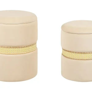 Lot de 2 poufs coffre en velours naturel MEDFORD