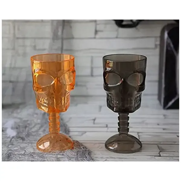 Lot de 2 Verres Design Halloween Tête de Mort Orange et Noir - Lavable en Machine