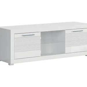 Meuble TV 2 portes 2 niches 151 cm Ulysse Blanc laqué