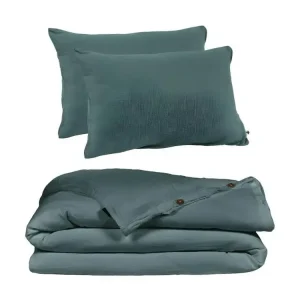 Parure de lit 240 x 260 cm doublement gaze de coton bleu canard - PEPA 2