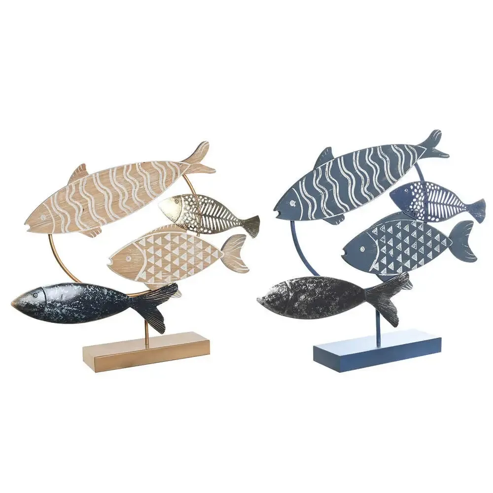 Poissons Décoratifs Artistiques Bleus et Dorés en Bois et Métal (2 uni pour Déménagement