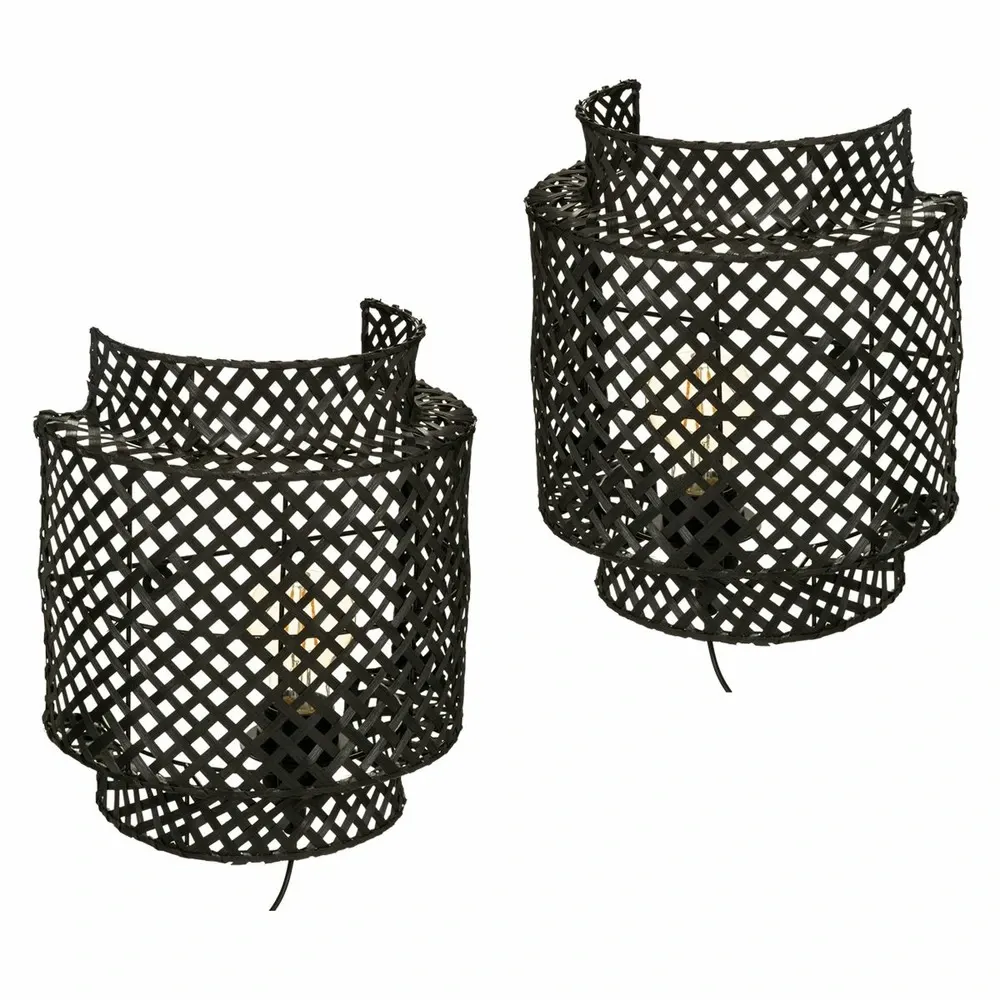 Premium Lot de 2 appliques murales en bambou noir h 28 cm