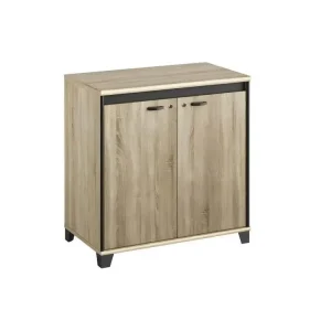 Protection de fauteuil Meuble de rangement bas 2 portes Bois/Noir - HUGUES