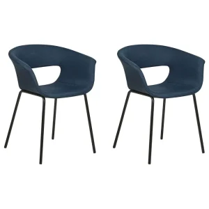 Protection de fauteuil Set 2 Fabric Dining Chairs Dark Blue ELMA