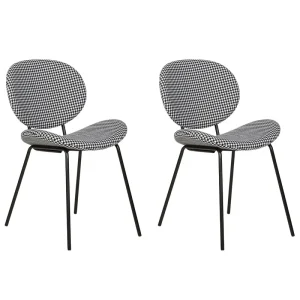Protection de fauteuil Set 2 Fabric Dining Chairs Houndstooth Noir jais and White LUANA