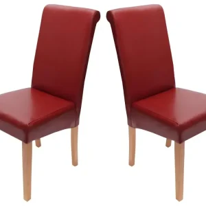 Protège-coussin Chaise de salle à manger Lecce II (lot de 2), Lot de 2 chaises de séjour Novara II, cuir, rouge/pieds clairs
