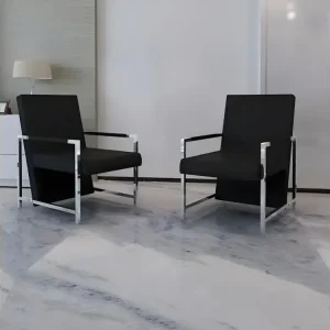 Protège-coussin Fauteuils lot de 2 avec cadre chromé noir similicuir