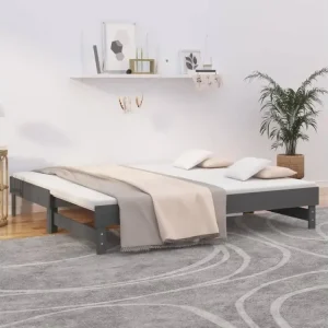 Protège-coussin Lit coulissant Gris 2x(90x190) cm Bois de pin massif