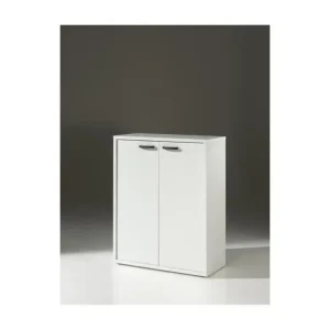 Rangement Bureau - Meuble 2 Portes coloris Blanc mat | Collection SOON | Meublorama (Pour Canapé 3 Places)