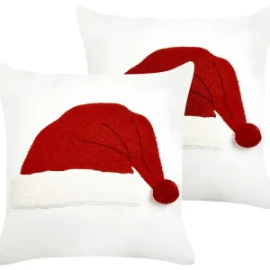 Set 2 Coton bio Cushions Christmas Motif 45 x 45 cm White PRETZEL
