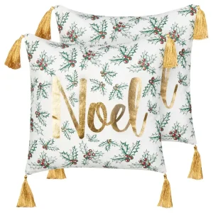 Set 2 Cotton Cushions Christmas Motif 45 x 45 cm White and Effet or ZAMIA