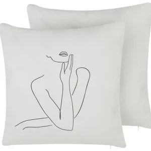 Set 2 Cotton Cushions Female Body Line Art 45 x 45 cm Blanc pur MEADOWFOAM