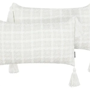 Set 2 Cushions Checked 30 x 60 cm Chamois DOURIS