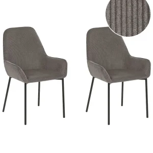 Set 2 Géant Cord Dining Chairs Grey LOVERNA