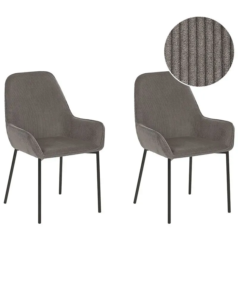 Set 2 Géant Cord Dining Chairs Grey LOVERNA