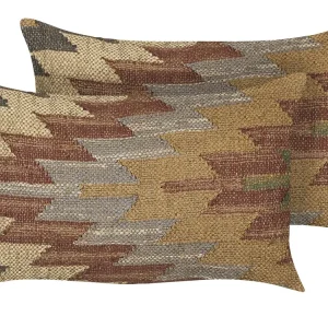 Set 2 Jute Cushions Geometric Pattern 30 x 50 cm Multicolour DEEPOR