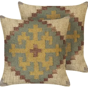 Set 2 Jute Cushions 45 x 45 cm Multicolour SARON