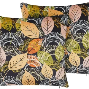 Set 2 Panne Cushions Leaf Pattern 45 x 45 cm Multicolour LAGURUS