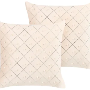 Set 2 En velours Cushions 45 x 45 cm Beige YARROW
