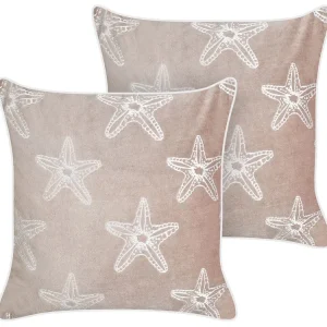 Set 2 Velvet Cushions Starfish Motif 45 x 45 cm Rose vif CERAMIUM