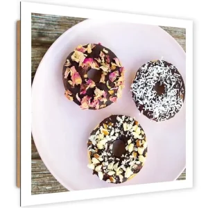 Tableau bois beignets sur une assiette 2 - 40 x 40 cm