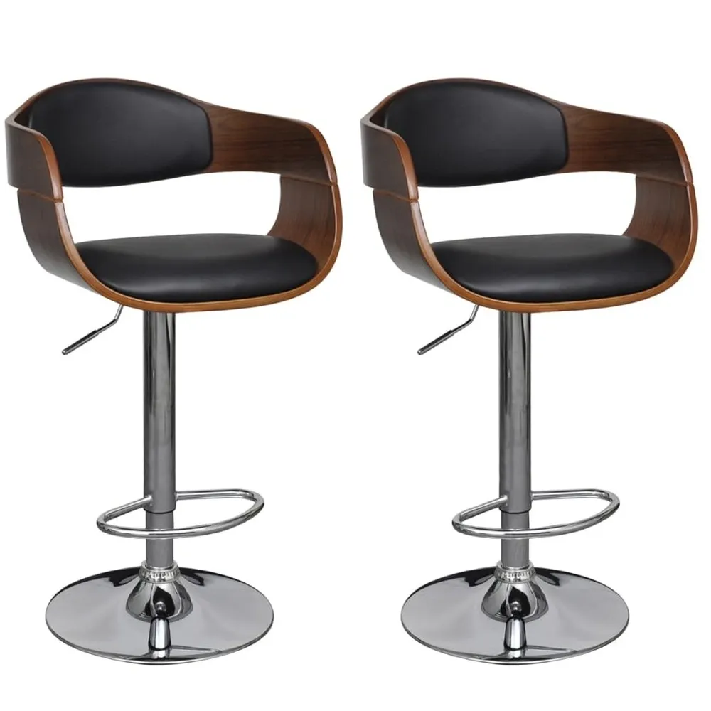 Tabourets de bar lot de 2 bois courbé et similicuir en Polyester Imperméable