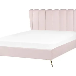 Velvet EU Double Size Bed USB Port Rose vif MIRIBEL