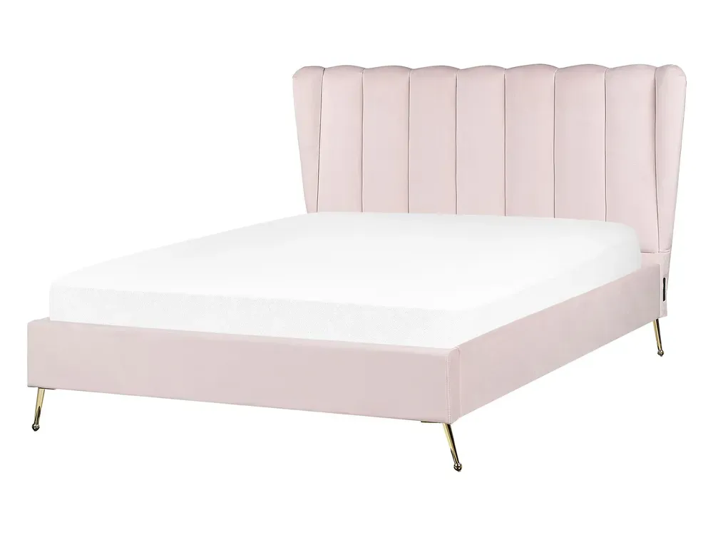 Velvet EU Double Size Bed USB Port Rose vif MIRIBEL