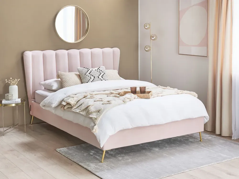 Velvet EU Double Size Bed USB Port Rose vif MIRIBEL