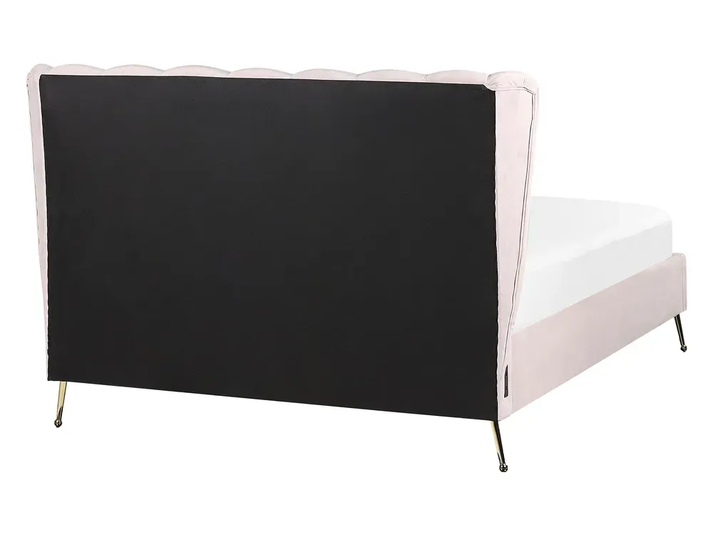 Velvet EU Double Size Bed USB Port Rose vif MIRIBEL