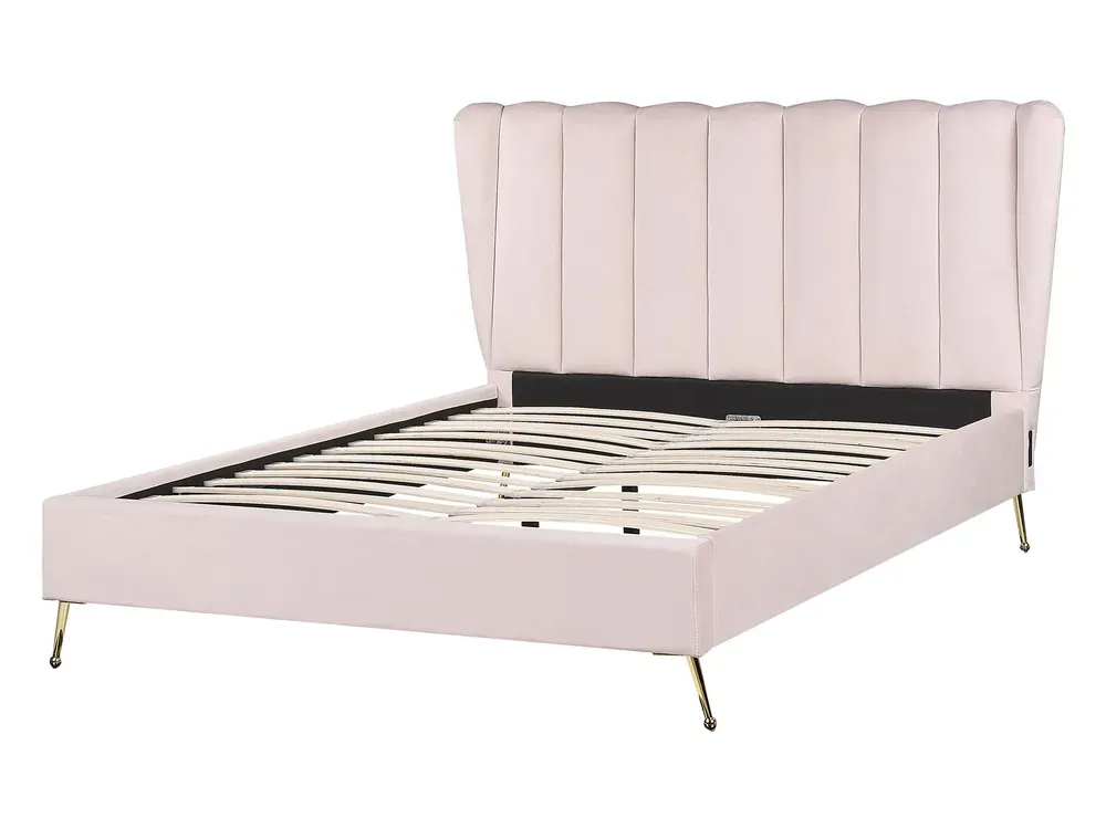Velvet EU Double Size Bed USB Port Rose vif MIRIBEL