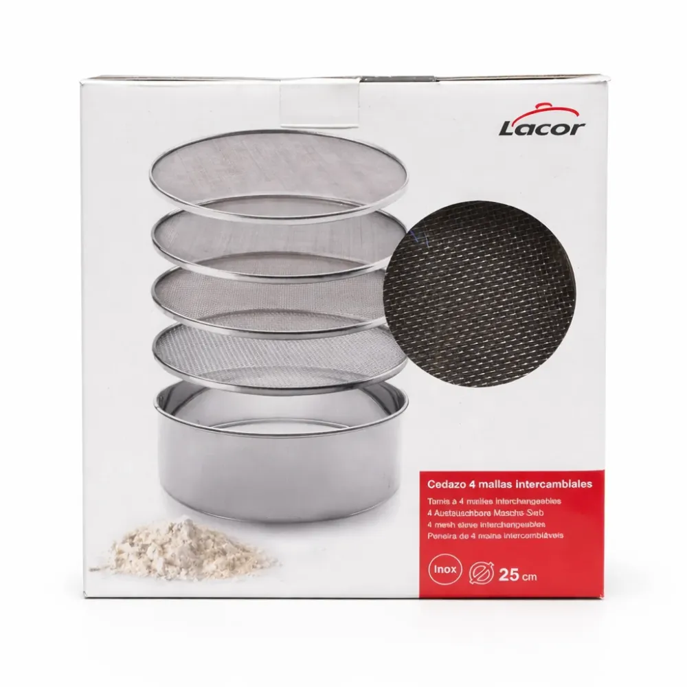 Set de Tamis Interchangeables Lacor en Acier Inoxydable – 4 Mailles – Ø 25 cm Ben Yaghlane
