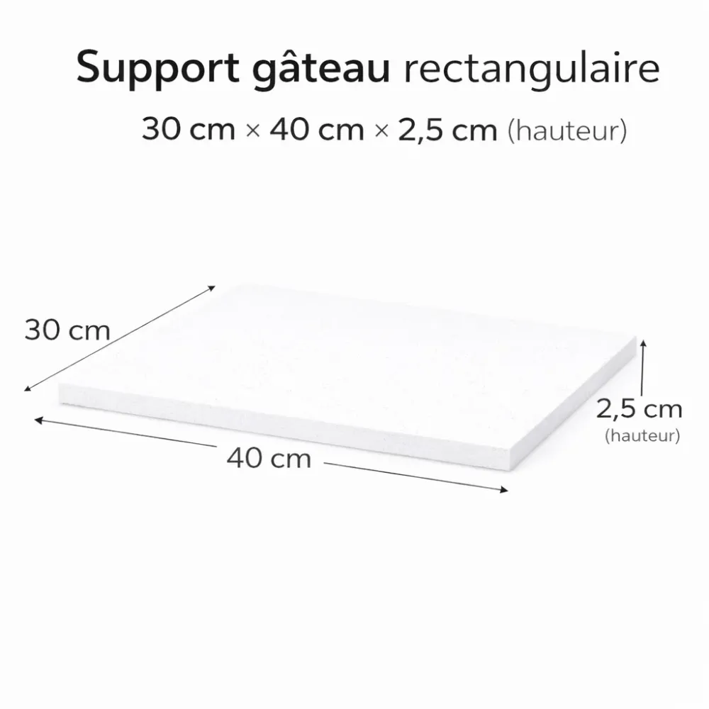 Support gâteau rectangulaire 30 × 40 × 2,5 cm – Polystyrène Ben Yaghlane