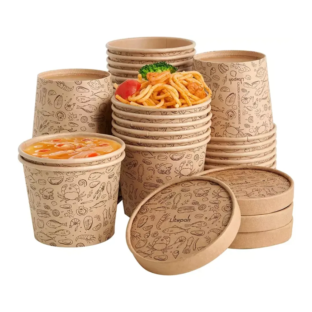 Bol de papier écologique de soupe de nourriture chaude de logo fait sur commande imperméable de conteneur jetable