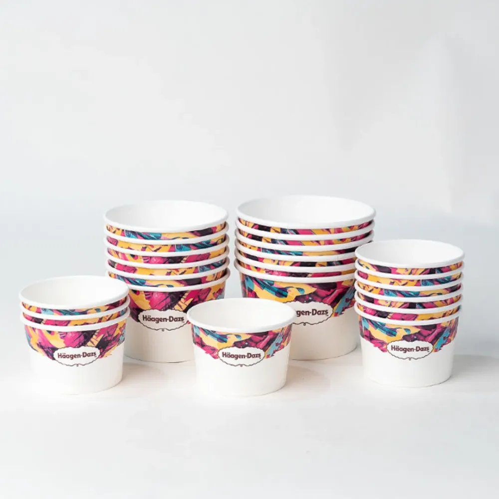 Bol en papier de tasse de papier de crème glacée de yaourt jetable imprimé par coutume avec le couvercle