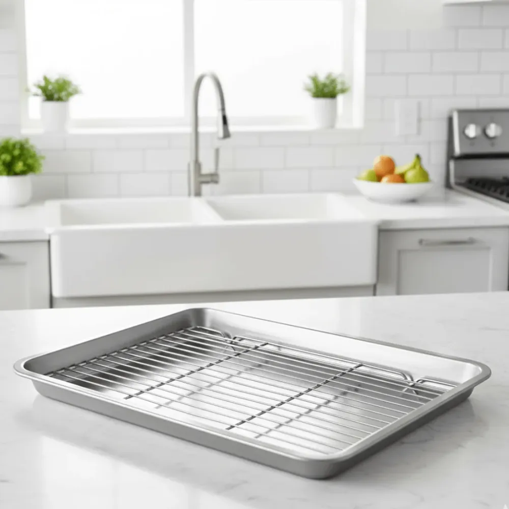 BAKESMART – Ensemble de plaques de cuisson en acier inoxydable avec grille de refroidissement amovible Cozey Maison