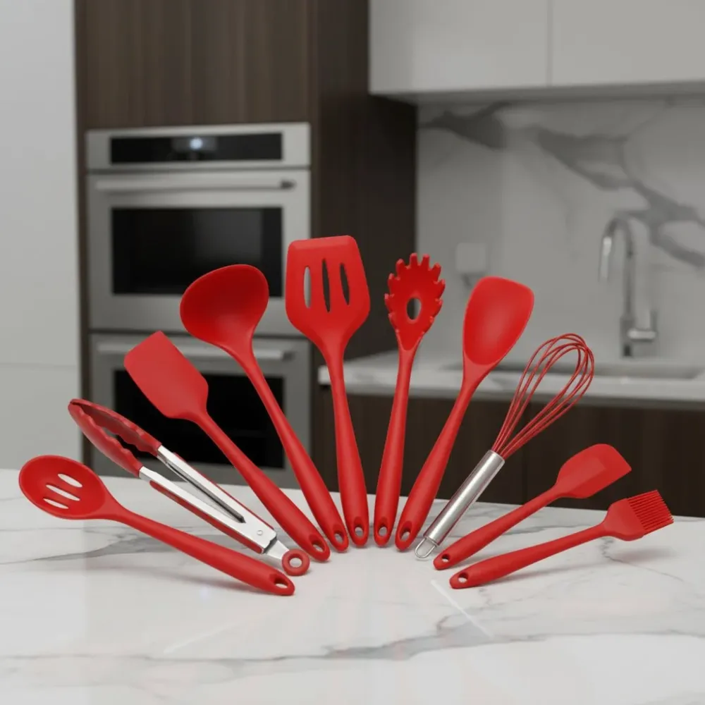 FLARETOOLS – Ensemble de 10 ustensiles de cuisine en silicone pour une cuisson sans effort Cozey Maison