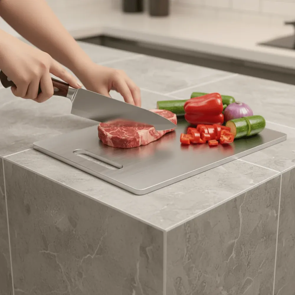 PRISMSTEEL – Planche à découper en acier inoxydable titane pour une préparation propre et hygiénique Cozey Maison
