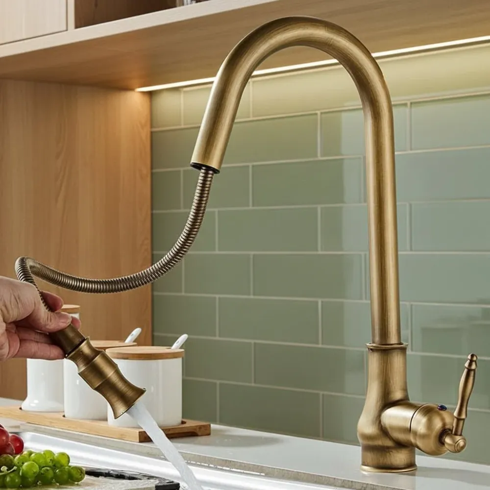 SMARTSPOUT - Robinet de cuisine avec fonction extractible en bronze antique pour un travail de cuisine élégant et flexible...