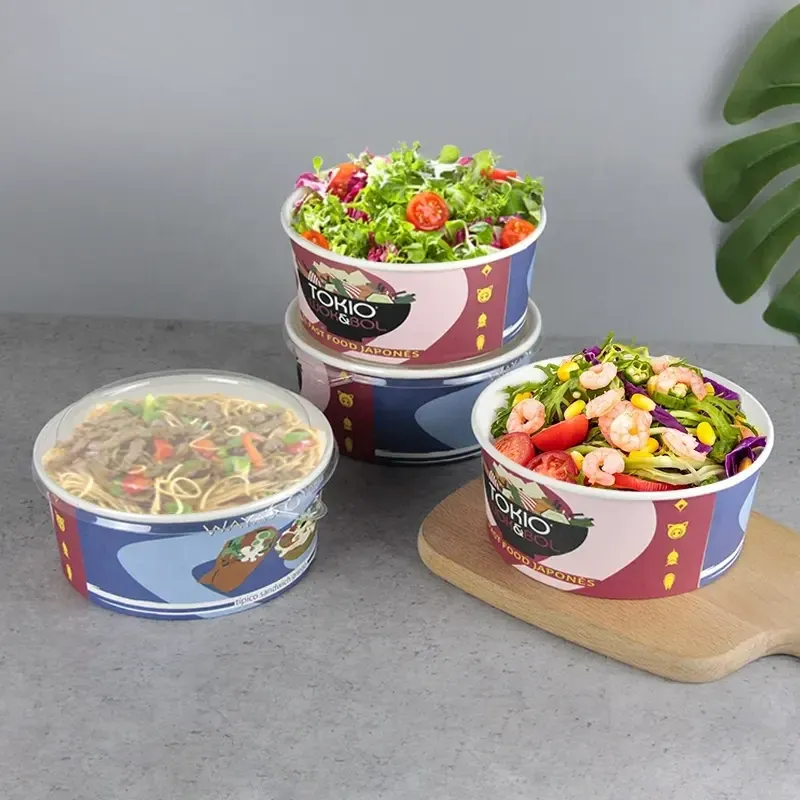 Récipient alimentaire jetable Bol à soupe en papier kraft étanche à la graisse avec couvercle en papier