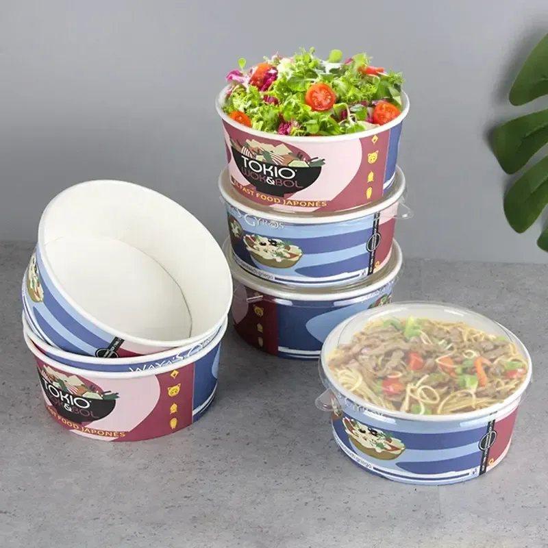 Récipient alimentaire jetable Bol à soupe en papier kraft étanche à la graisse avec couvercle en papier