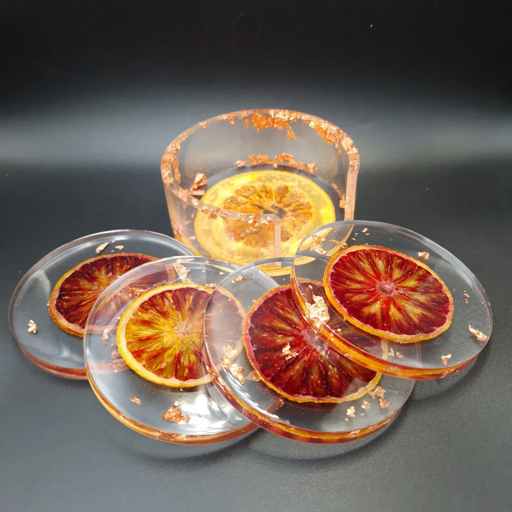Sous-verres époxy avec tranche d’orange sanguine