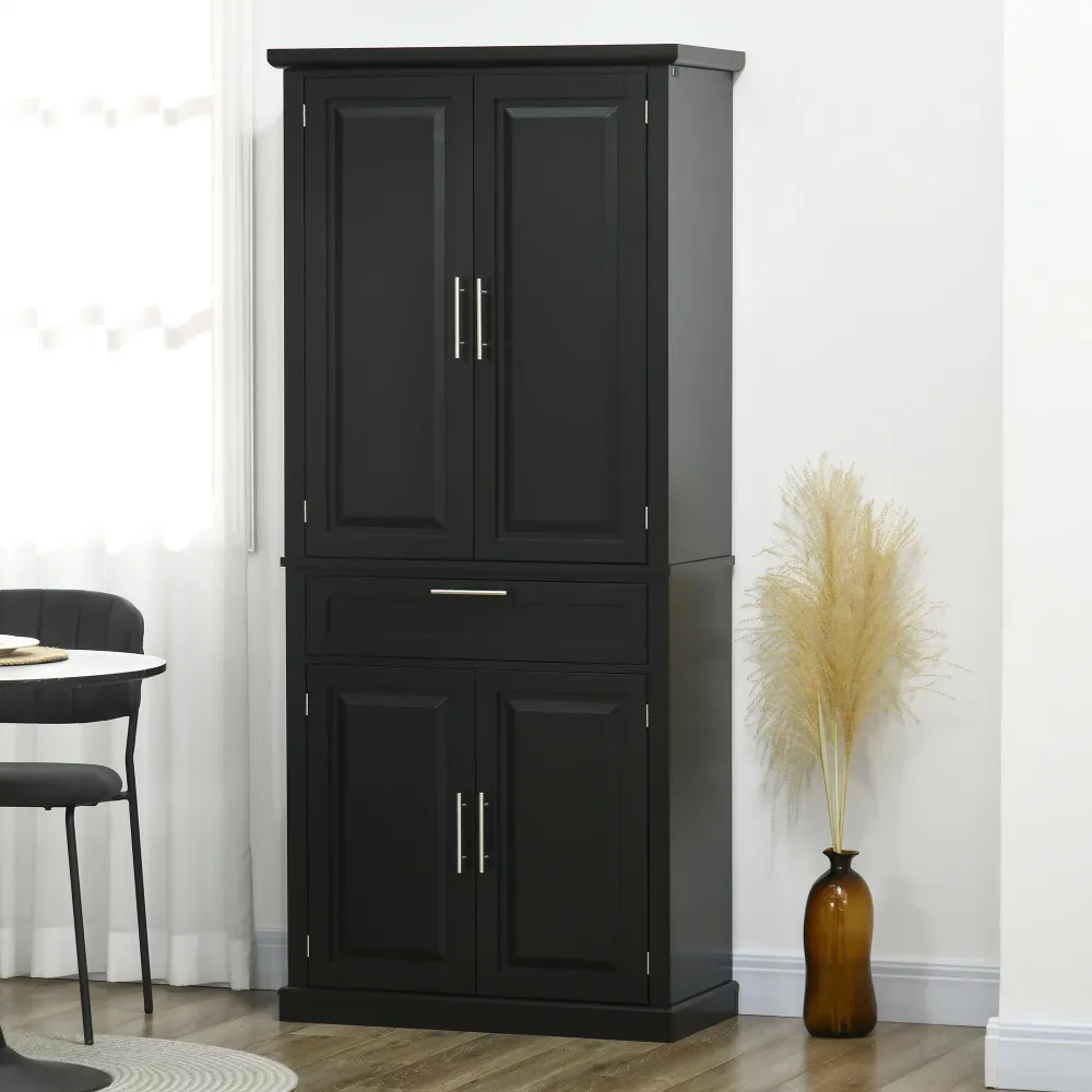Armoire de cuisine de 72 po autoportant à 4 portes avec tiroir et étagères réglables, noire Aosom