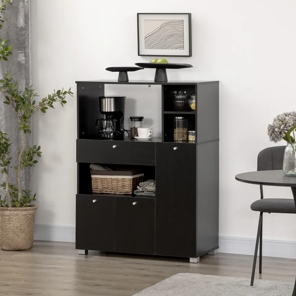 Armoire de cuisine avec support pour four à micro-onde, noir Aosom