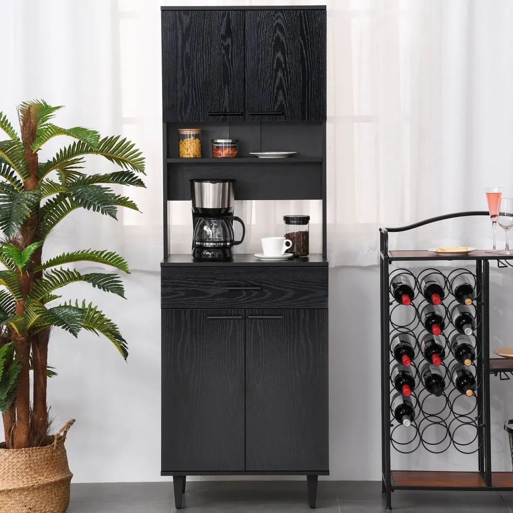 Buffet de cuisine avec comptoir micro-ondes, noir Aosom