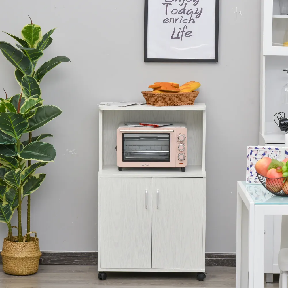 Desserte à roulettes pour micro-ondes, chêne blanc Aosom